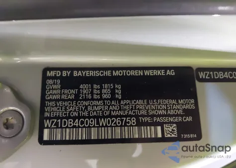 2020 Toyota Gr Supra 3.0 z USA, uszkodzony, nr VIN WZ1DB4C09LW026758